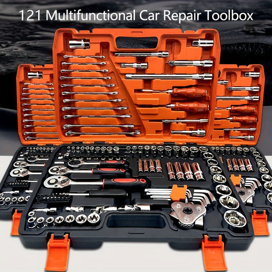 121-Piece Socket Wrench Set Chrome Vanadium Steel Home Use Ratchet Wrench Auto Repair Tool Multi-Function Screwdriver Bits