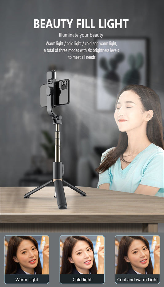 3 in 1 Extendable Tripod For Mobile with Beauty Fill Light Wireless Remote Selfie Stick Q02S
