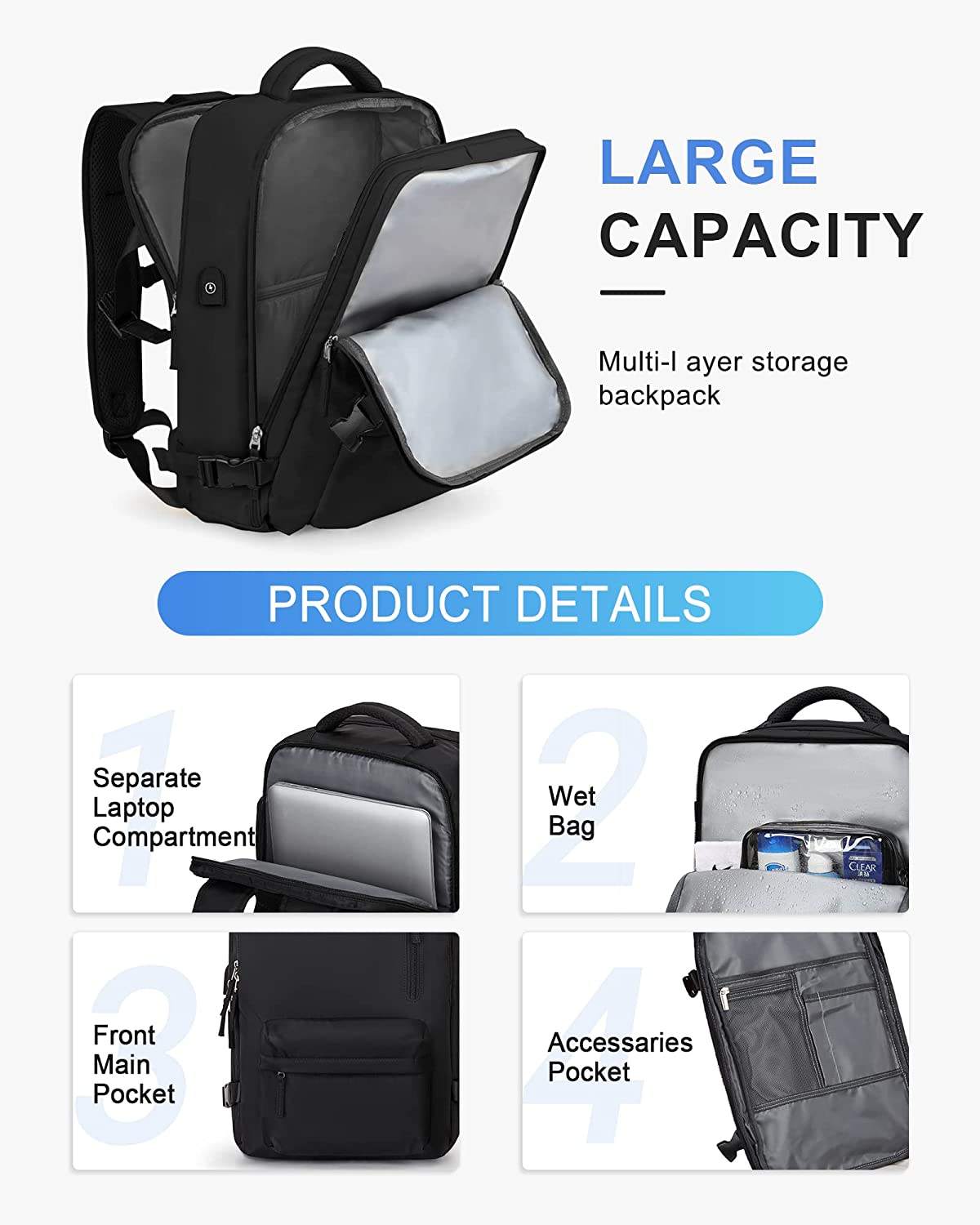 New Design Large Capacity Waterproof 14 Inch Laptop Backpack with Shoe Compartment Casual Daypack Backpacks