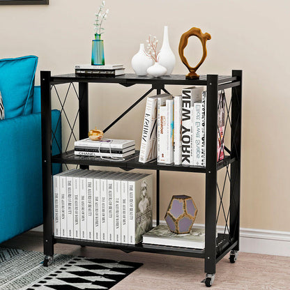 Foldable Metal Rack Kitchen Storage Shelf Home Free Installation Stand Shelf