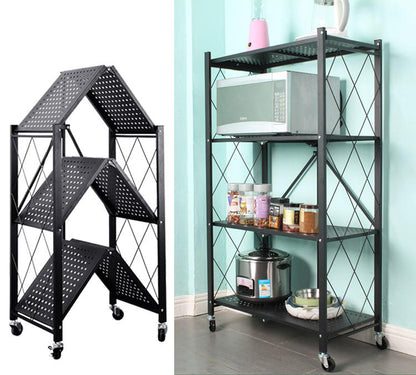 Foldable Metal Rack Kitchen Storage Shelf Home Free Installation Stand Shelf