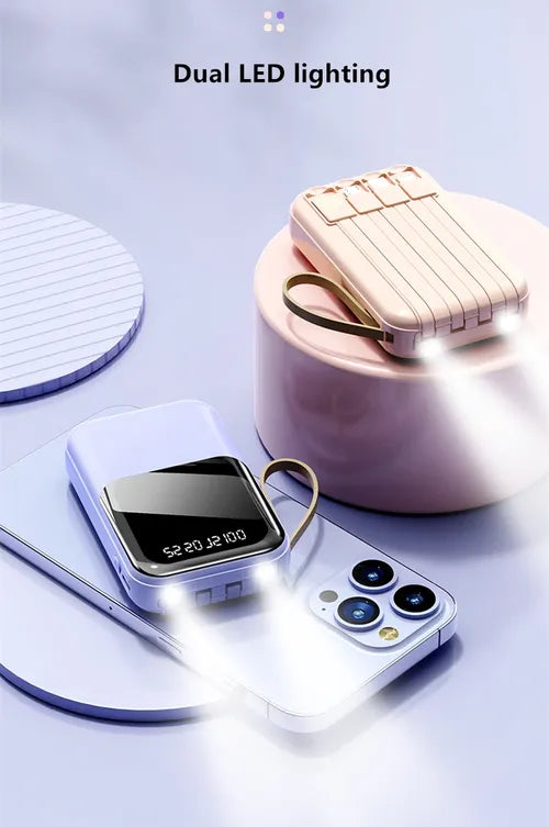Mini Portable charger Powerbank 10000mah LED Display Built-in cable Power Bank 10000mAh