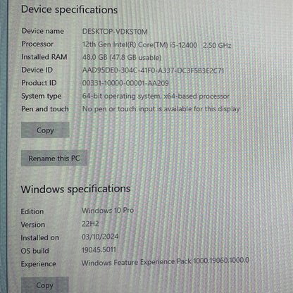 All New Desktop Computer 48GB Intel Core I5 12400 SSD 500GB With 24 Inch Screen Suit