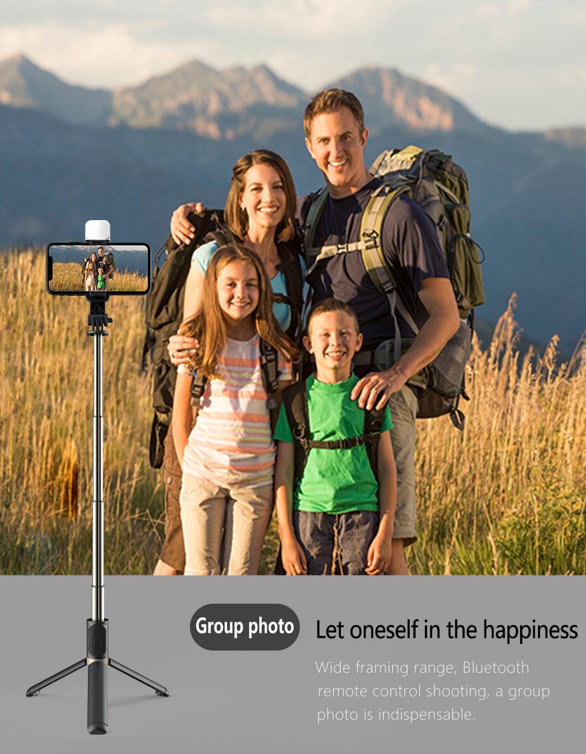 3 in 1 Extendable Tripod For Mobile with Beauty Fill Light Wireless Remote Selfie Stick Q02S