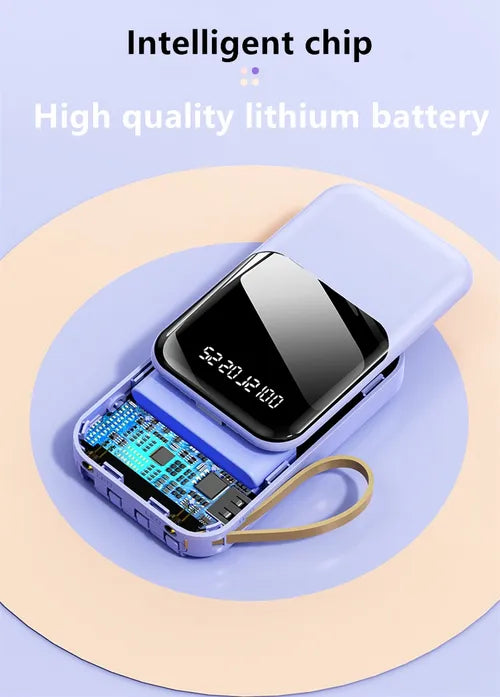 Mini Portable charger Powerbank 10000mah LED Display Built-in cable Power Bank 10000mAh
