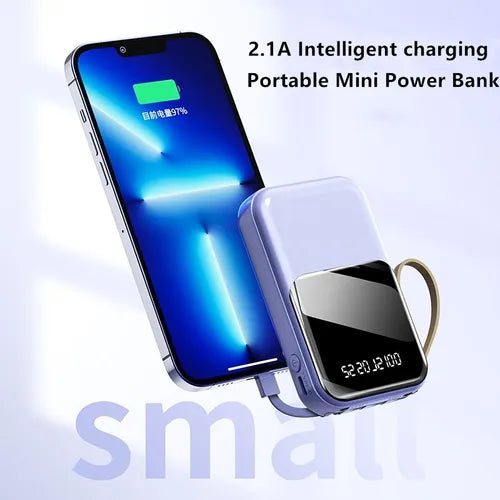 Mini Portable charger Powerbank 10000mah LED Display Built-in cable Power Bank 10000mAh